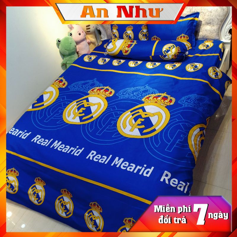 Bộ chăn ga gối, vỏ chăn ga gối poly, bộ ga giường Real Madrid 5 món An Như