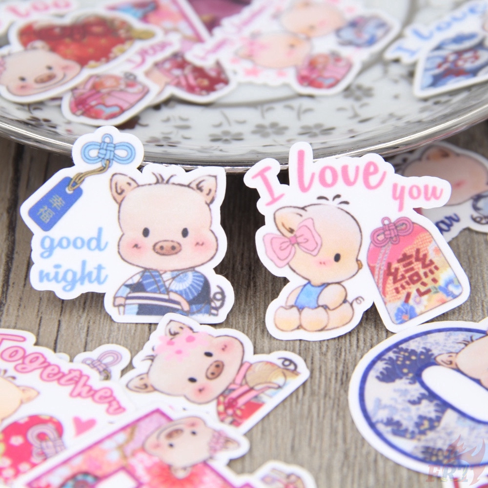 Set 40 nhãn dán trang trí hình chú heo dễ thương