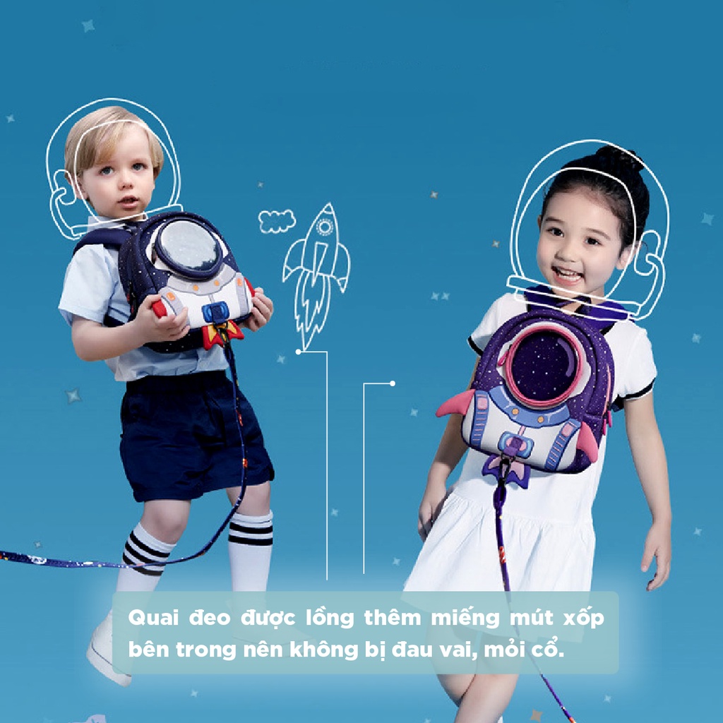 Balo Balo cho bé cấp 1 mầm non chống gù bọt biển siêu nhẹ cặp sách cho bé phi hành gia ZM