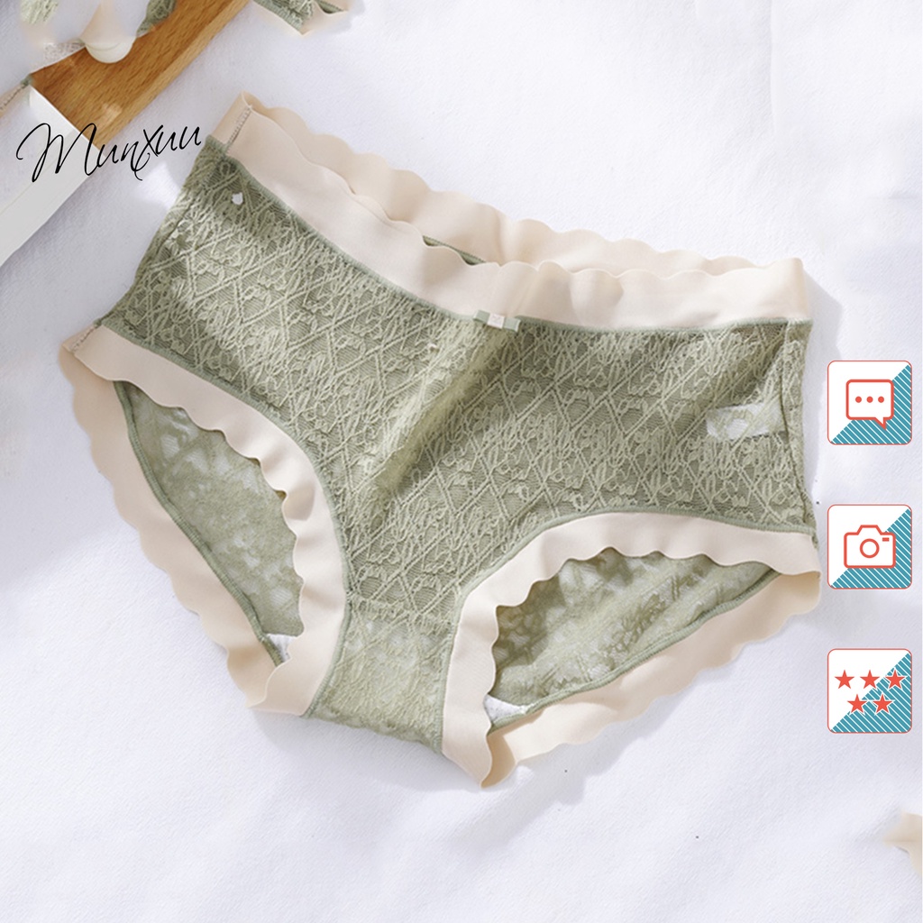 Quần lót nữ ren cao cấp sọc chéo tiểu thư phối viền su thông thoáng - MUNXUU QC103
