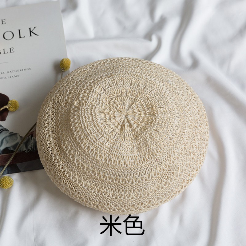 Mũ Beret Đan Bằng Cotton Lanh Thoáng Khí Màu Sắc Đơn Giản Phong Cách Nhật Bản