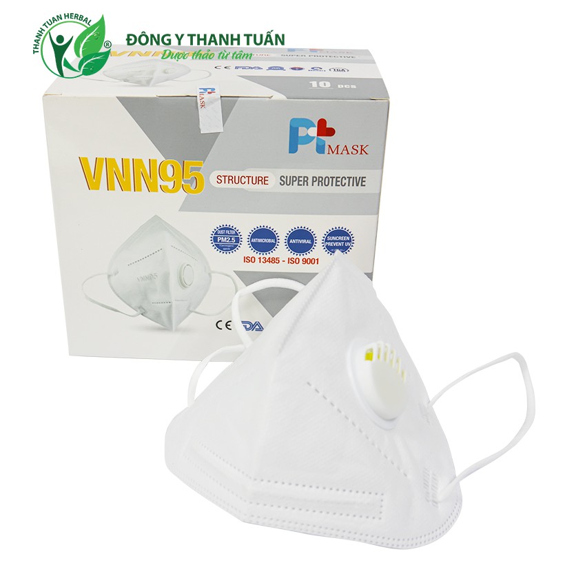 Khẩu trang VNN95 có van thở, kháng khuẩn, chống bụi siêu mịn PM2.5, màu trắng, chứng nhận CE, FDA