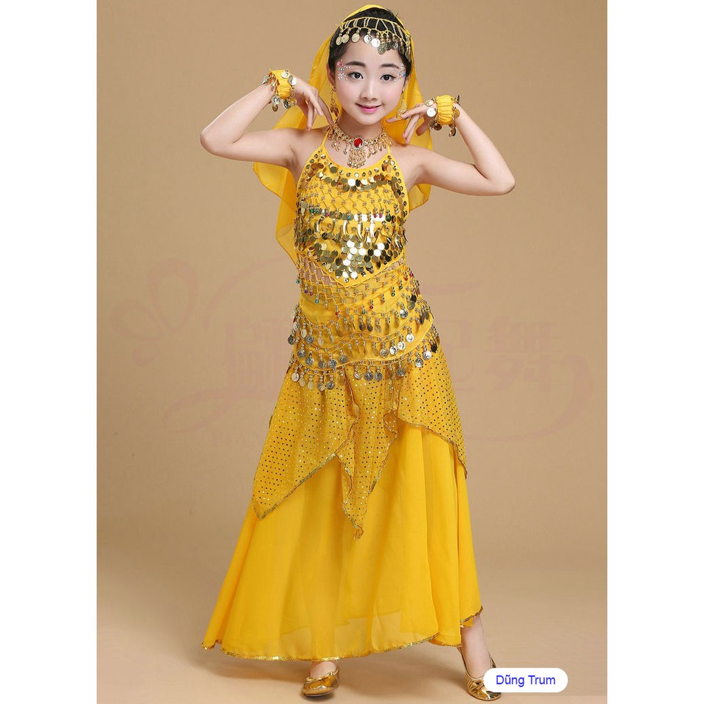 Trang phục váy múa Ấn độ nổi bật cho bé (Váy - Áo yếm)