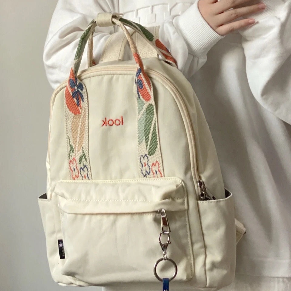 Balo vải canvas siêu nhẹ sức chứa lớn họa tiết hoa thời trang đa năng cho nữ