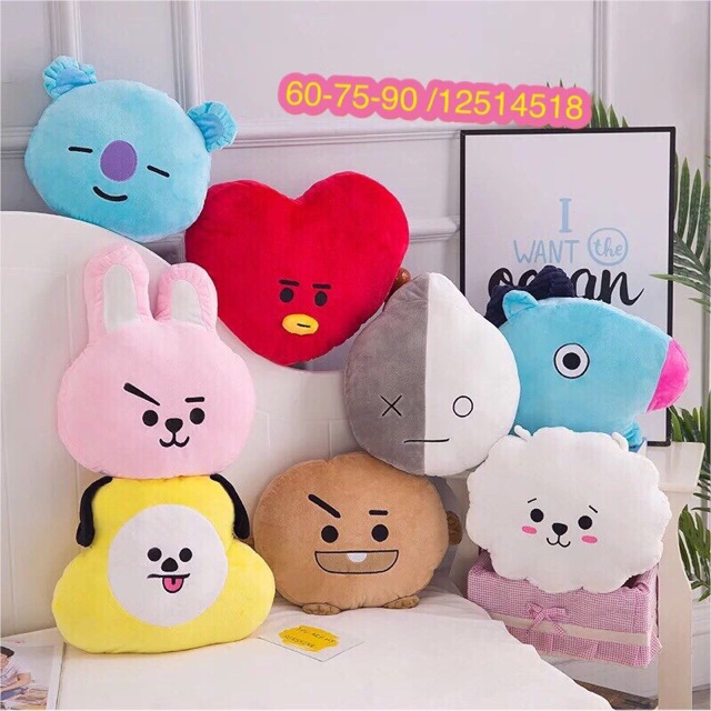 Gối tựa lưng bông BT21 (kéo ra sau xem ảnh thật)