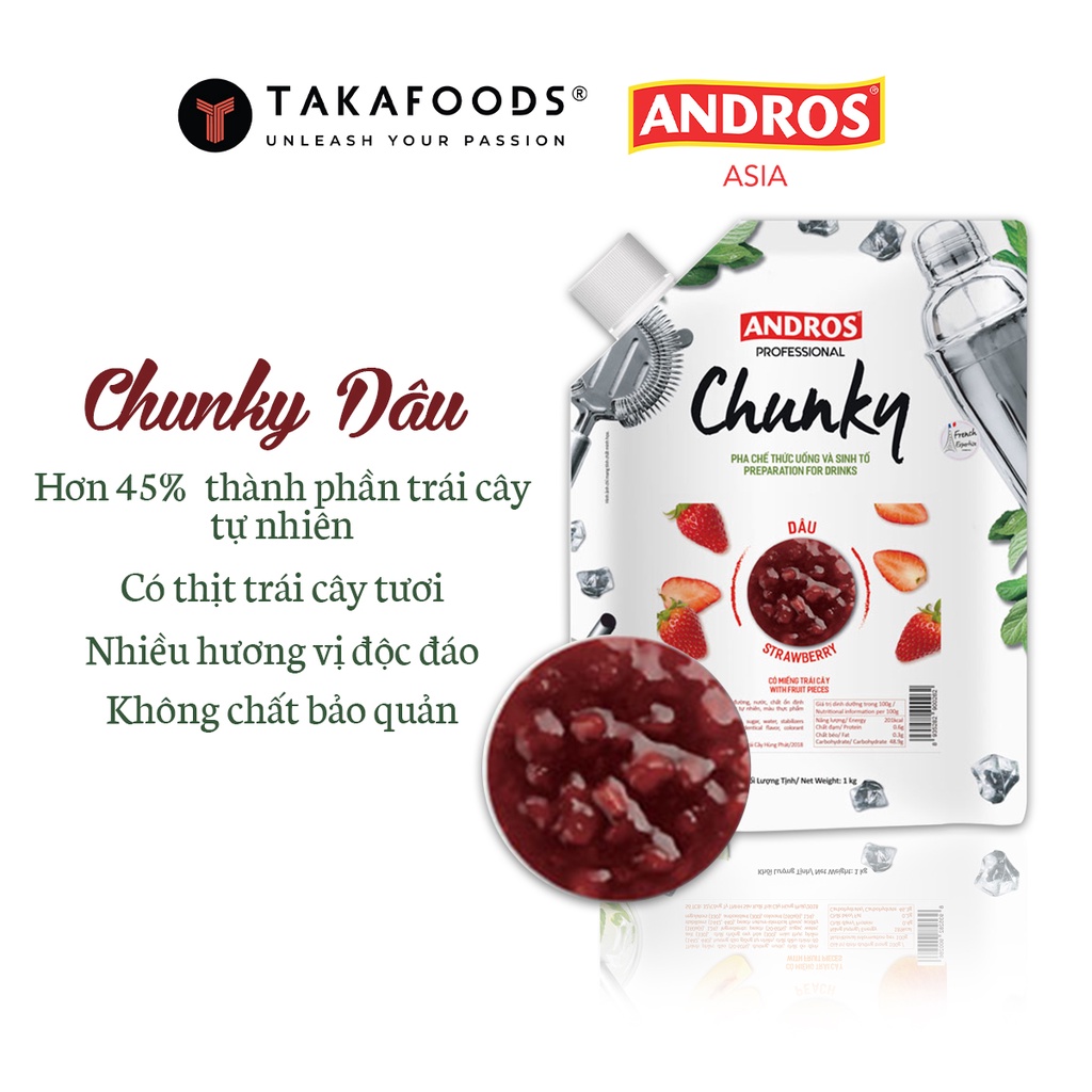 Mứt Trái Cây Chunky Dâu Bịch 1Kg [TẶNG NGAY] Bộ Công Thức Pha Chế Độc Quyền