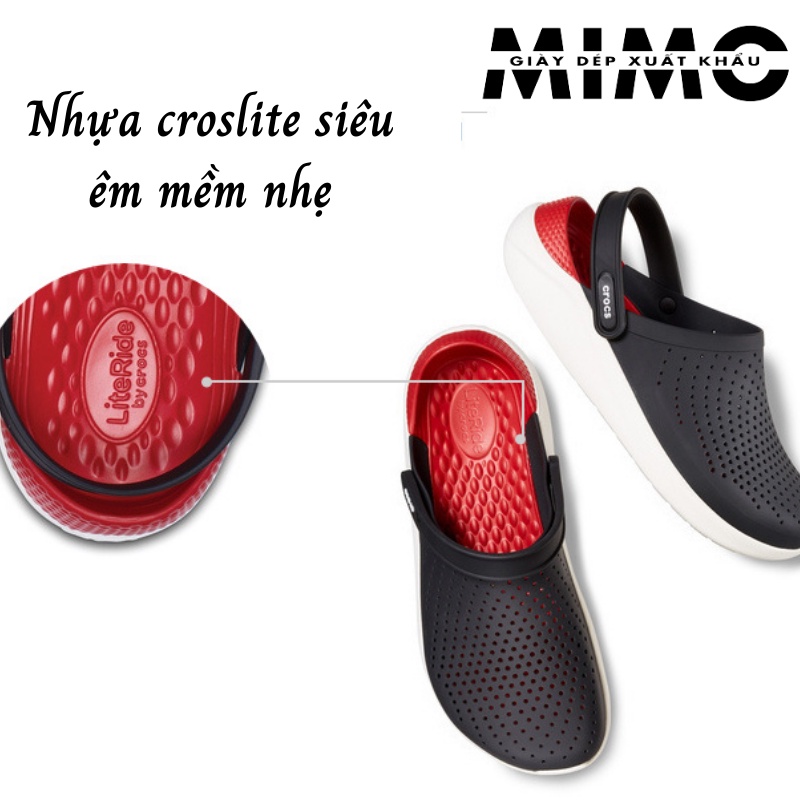 Sục Cross Literide đen đỏ, dép sục nhựa đi mưa êm nhẹ, thoáng khí cho nam nữ