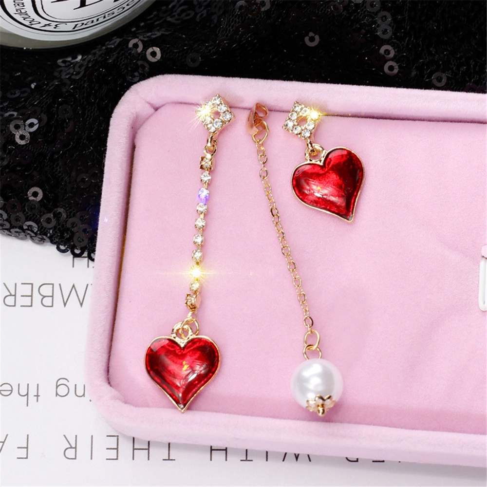 1 Đôi Bông Tai Dáng Dài Hình Trái Tim Đính Đá Thời Trang