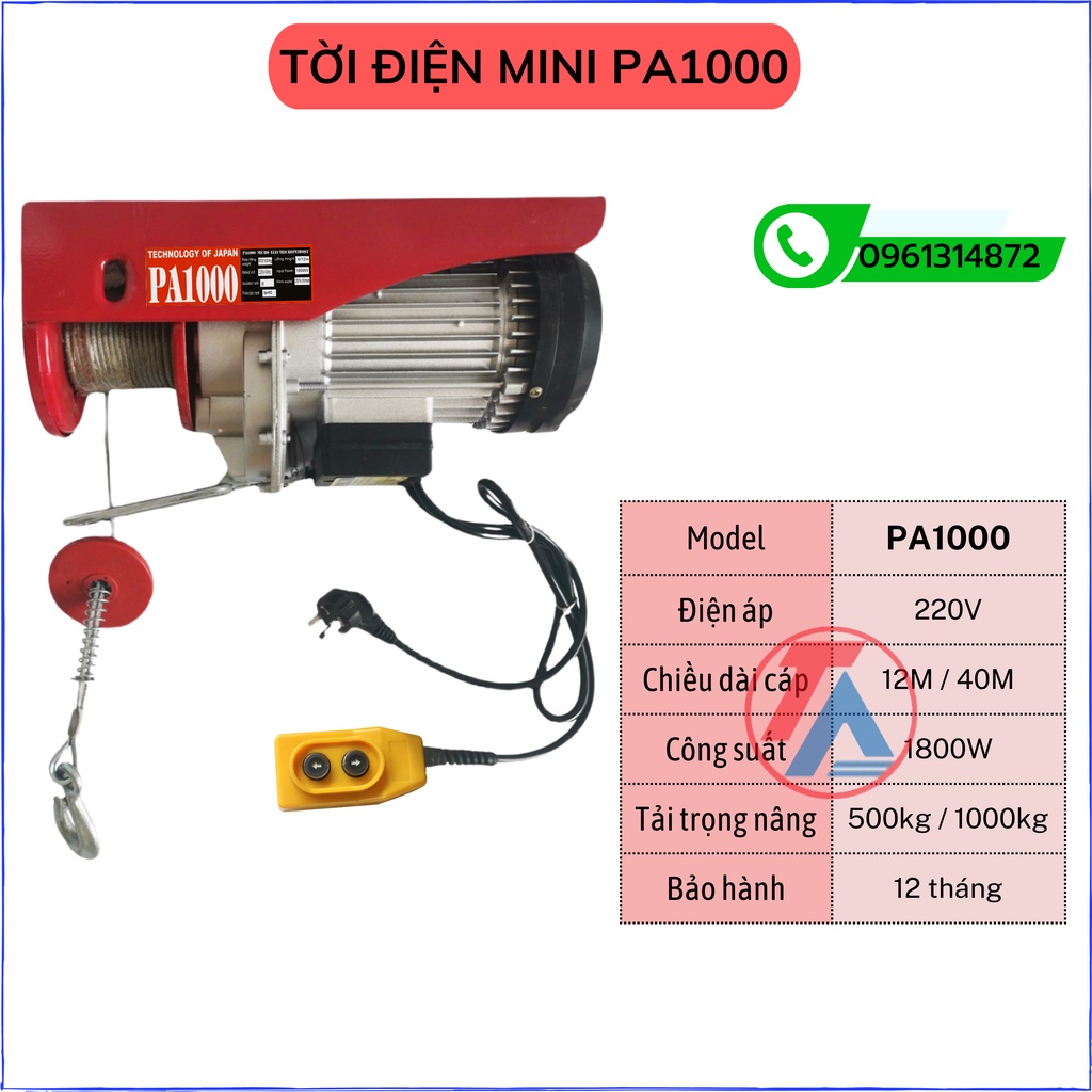 Tời điện PA1000 - trọng tải 500-1000kg