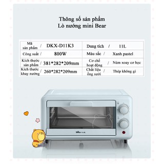 Lò Nướng Mini BEAR Màu Xanh D11K3 -  Lò Nướng Mini Cho Hộ Gia Đình Nhỏ(Công Suất 800W)