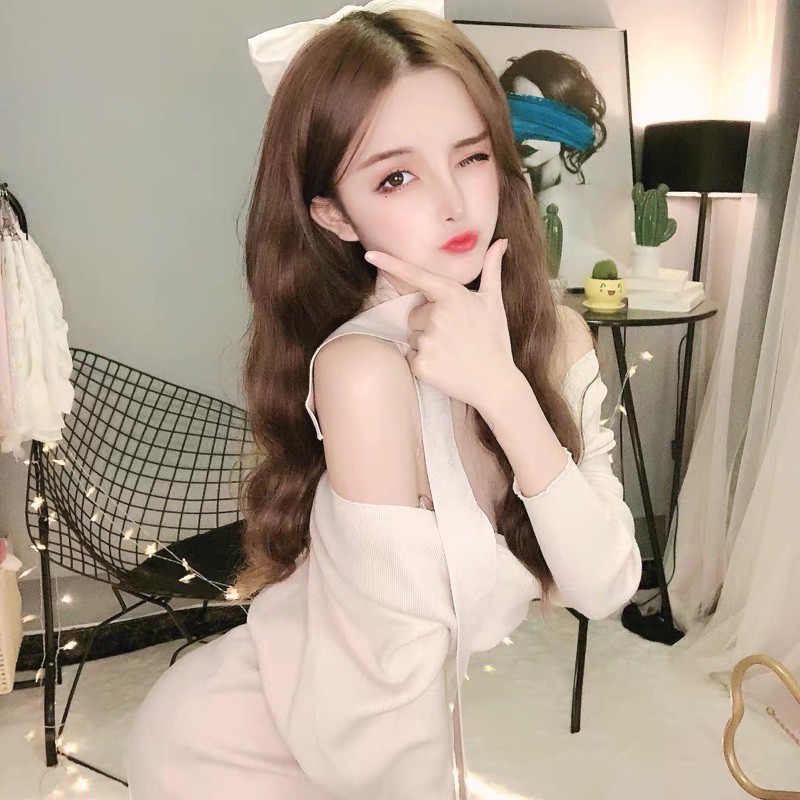 HÀNG SẴNĐầm ôm body len tay dài sang chảnh sexy|Đầm ulzzang trễ vai cổ V dạo phố|Đầm dự tiệc sang trọng quyến rũ