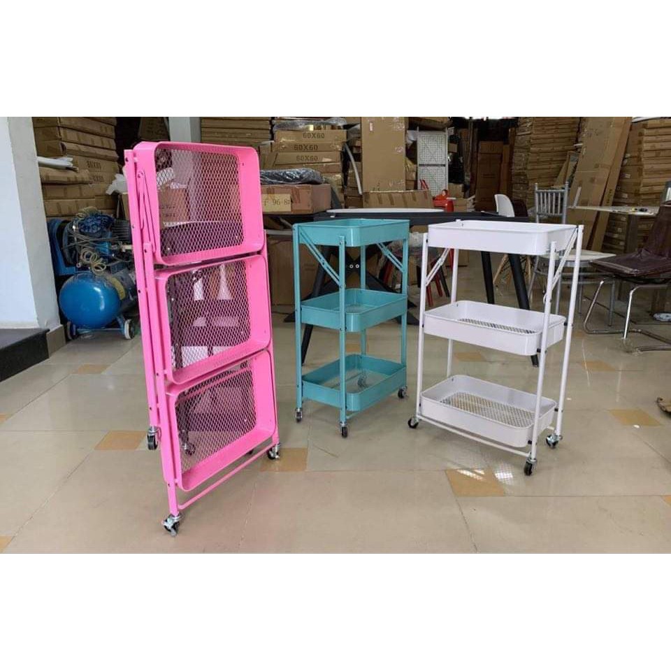 KỆ ĐỂ ĐỒ GẤP GỌN THÔNG MINH 3 TẦNG CÓ BÁNH XE
