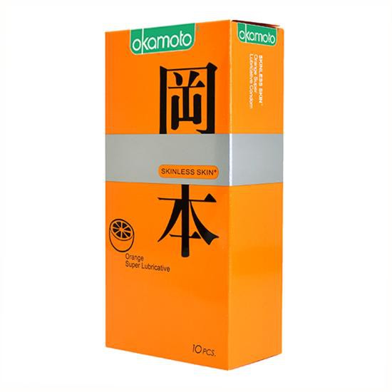 Bao cao su Okamoto Skinless Skin Orange Lubricated hương cam hộp 10 cái