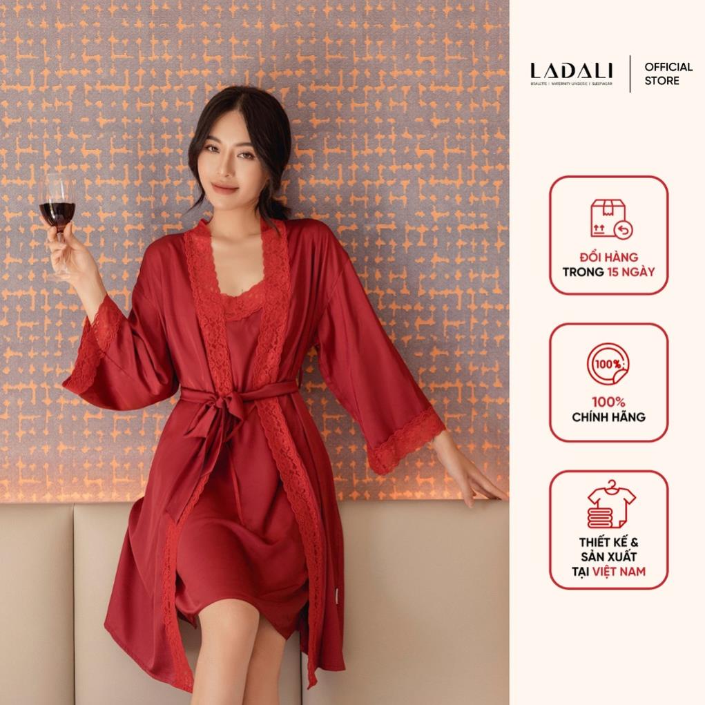 Áo Choàng Ngủ Phi Bóng Kiểu Kimono Màu Đỏ Phối Ren Quyến Rũ Hàng Thiết Kế Ladali !