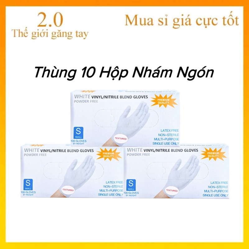 1 Thùng Găng Tay Trắng - 10 Hộp, Không Bột Chuyên Dụng Spa, Phun Xăm...