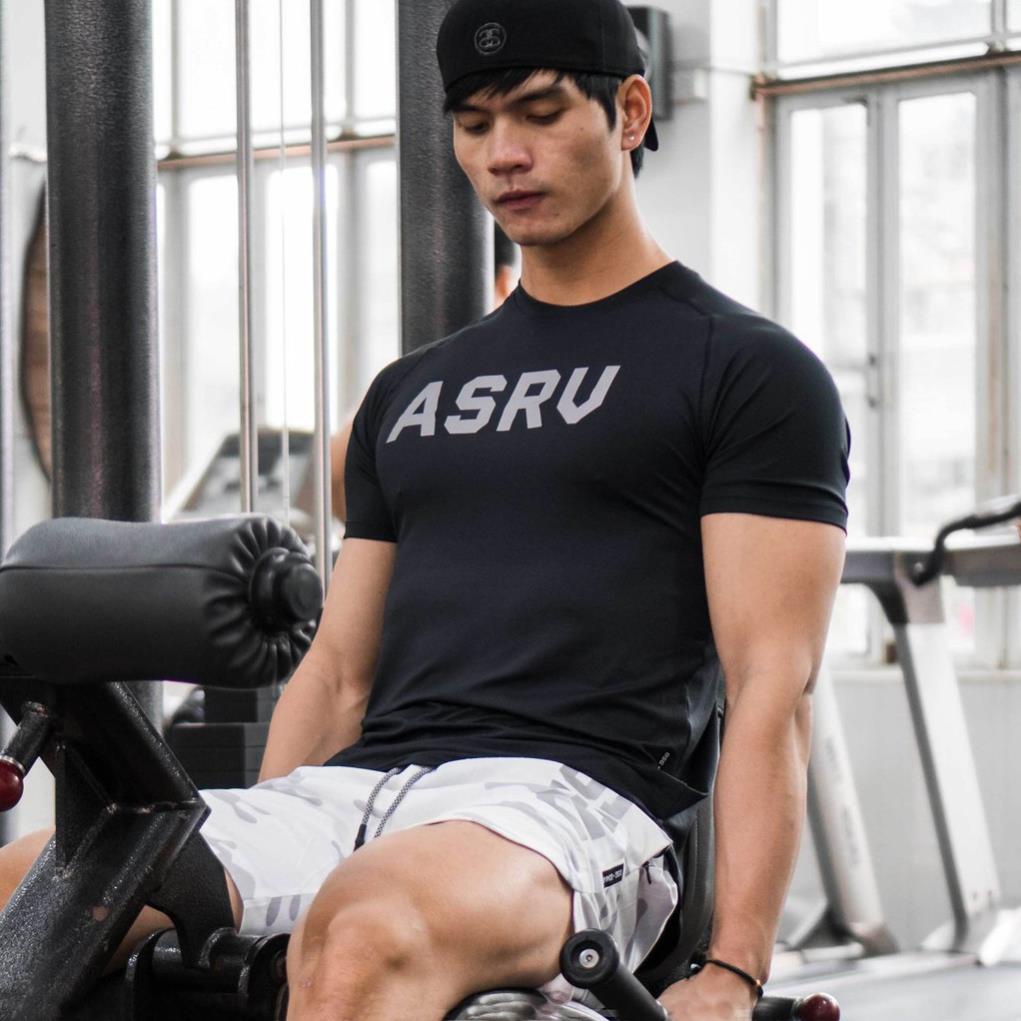 Áo tập gym nam ASRV cộc tay thun lạnh co giãn 4 chiều,áo gym nam siêu mát *
