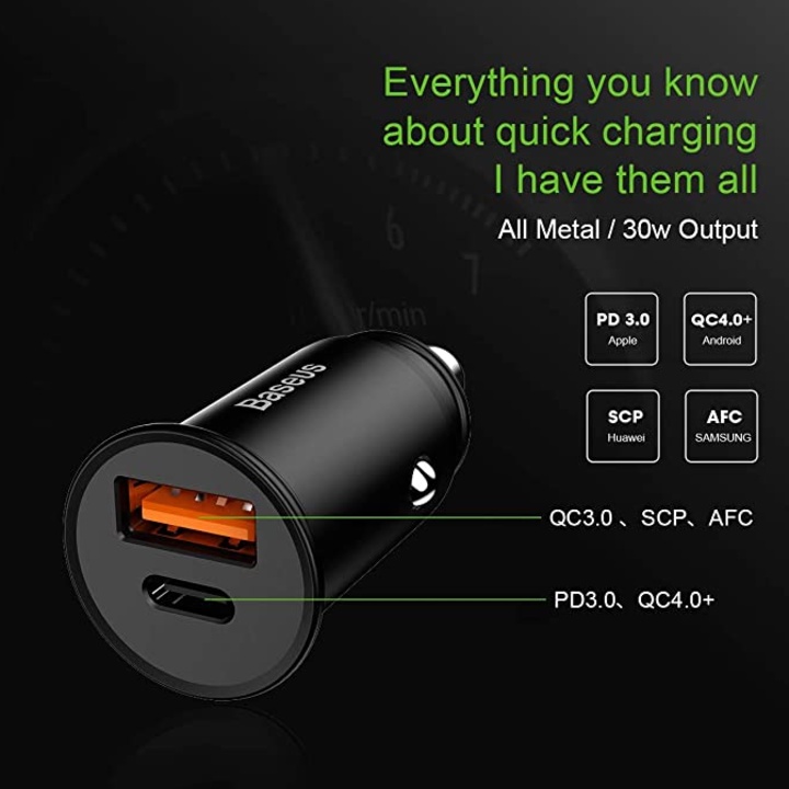 Tẩu sạc nhanh đa năng Baseus CCALL-AS01 tích hợp Type-C và USB Công suất: 30W - Bảo Hành Chính Hãng 12 Tháng