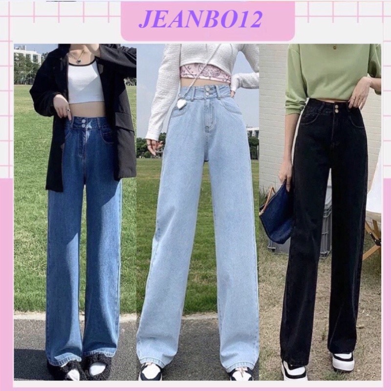 Quần vải bò jean ống rộng suông xuông nữ jeans cạp cao phong cách Hàn Quốc sành điệu style năm 2023
