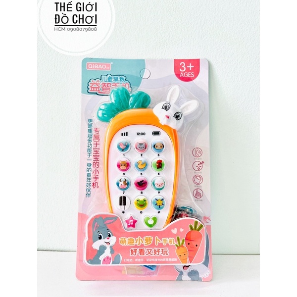 [ HOT- CÓ NHẠC VÀ ĐÈN] Đồ chơi điện thoại thông minh thỏ con cà rốt, có kèm 3 pin, ấn là phát ra nhạc và đèn.