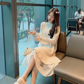 (Hàng order) Váy len viền voan đuôi cá