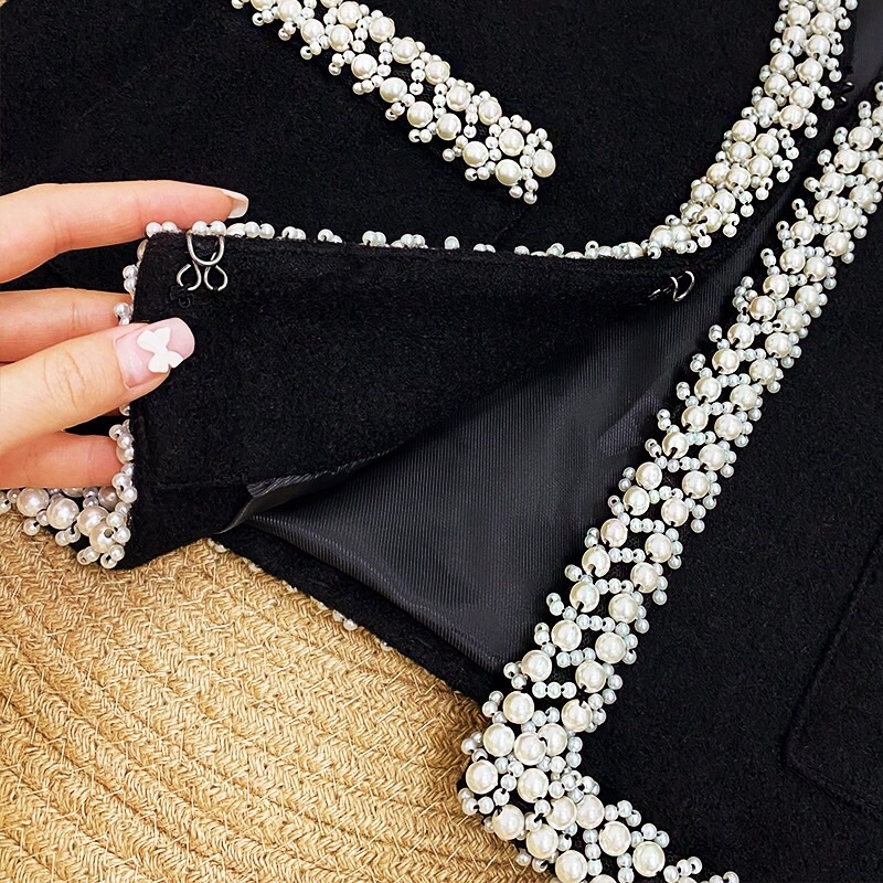 Áo Khoác Dạ ép viền áo đính ngọc/ Có ảnh& video hình thật