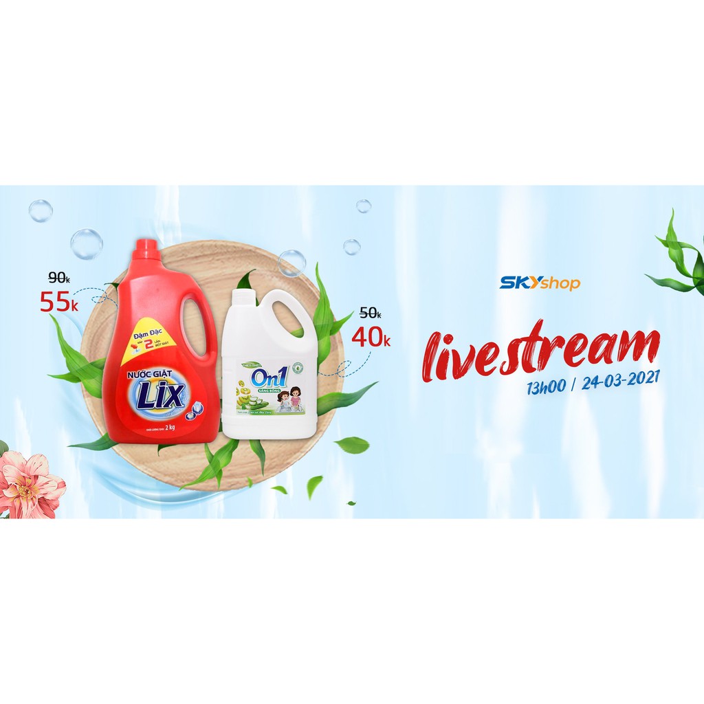 [ Combo 2 ] 1 NƯỚC GIẶT LIX ĐẬM ĐẶC 2KG + 1 NƯỚC RỬA CHÉN ON1 KIWI-ALOEVERA 1,5KG