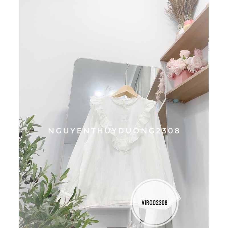 Áo sơmi Ulzzang viền bèo chữ V/Áo sơmi cổ bèo V 1602