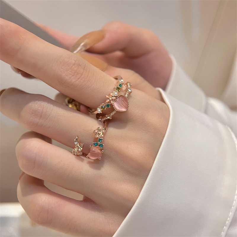 Nhẫn Hở Hai Lớp Hình Hoa Hồng Đính Đá Zircon Dễ Điều Chỉnh
