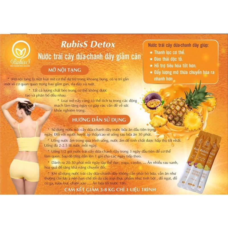 Nước uống giảm cân Rubiss Detox - vị trái cây dứa,chanh dây hiệu quả sau 1 lt sử dụng giảm 3-8kg