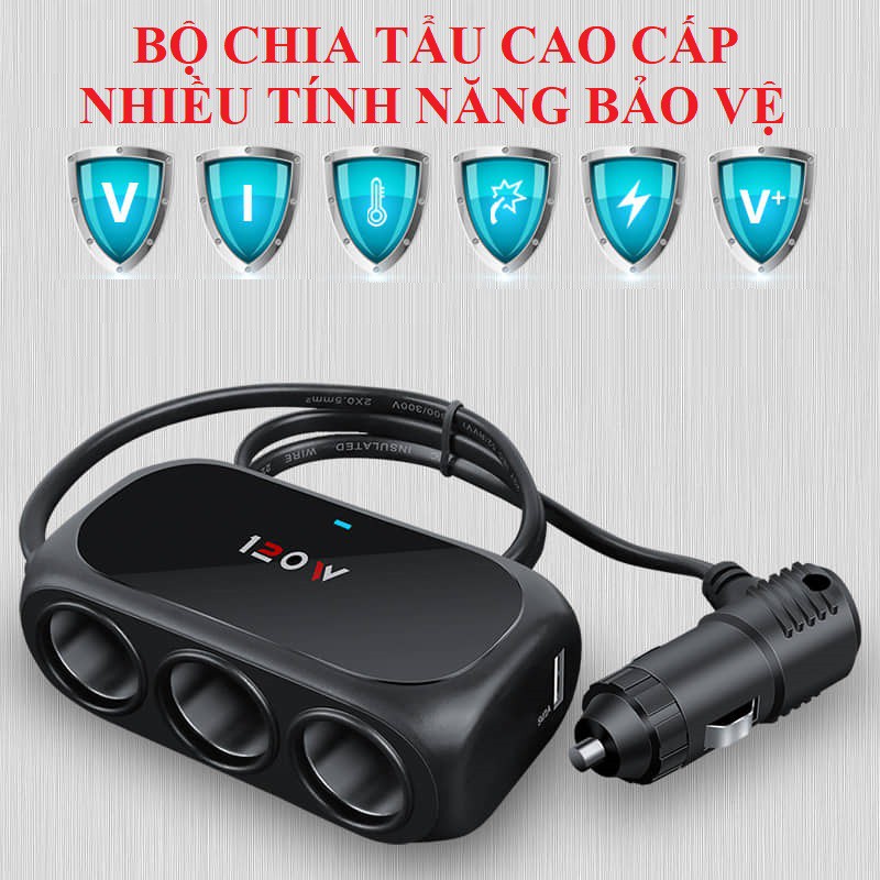 ⚡️Freeship 50k - Toàn quốc⚡️ Bộ chia tẩu thuốc 3 cổng + 2 USB Cao Cấp WT - D23