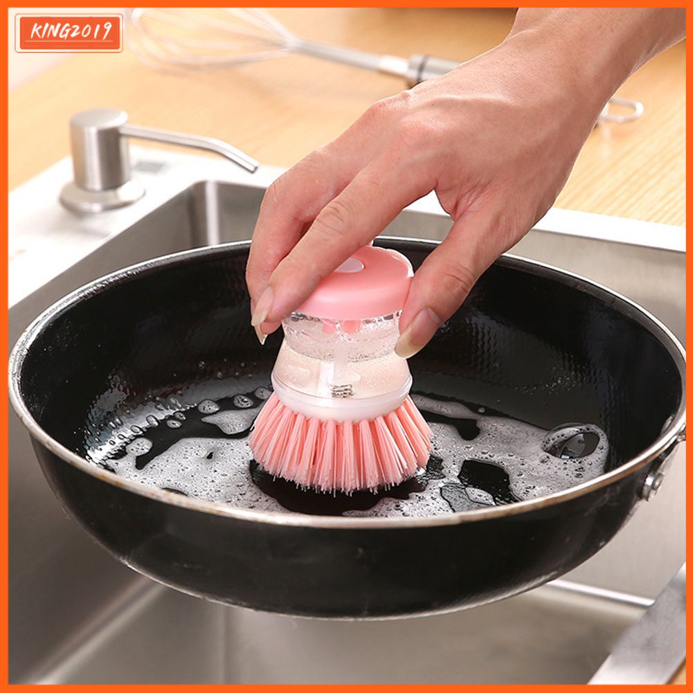 Cá Tuyết 2 Trong 1 Báo Chí-Loại Tự Động Chất Lỏng Bàn Chải Cọ Rửa Làm Sạch Nồi Bàn Chải Với Chất Lỏng Bình Đựng Xà Phòng Nước Rửa Chén Bàn Chải