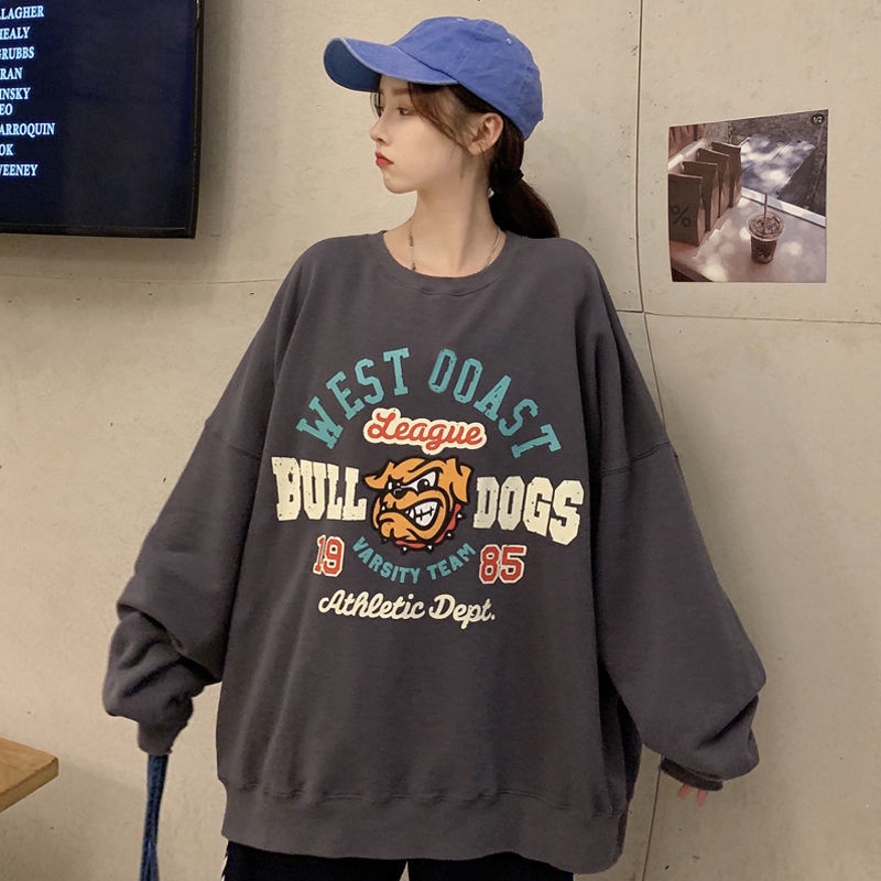 Áo Sweater Nữ Tay Dài Dáng Rộng In Họa Tiết Thời Trang