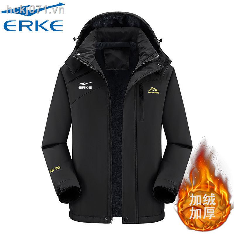 ♙♂Áo khoác Hongxing Erke cho các cặp đôi nam và nữ kích thước lớn cộng với áo khoác nhung dày dặn áo khoác mùa đông chống gió, chống thấm nước và ấm áp