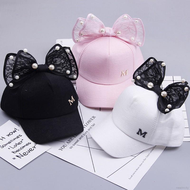 Mũ lưỡi trai nhiều màu phối nơ xinh xắn dành cho bé gái