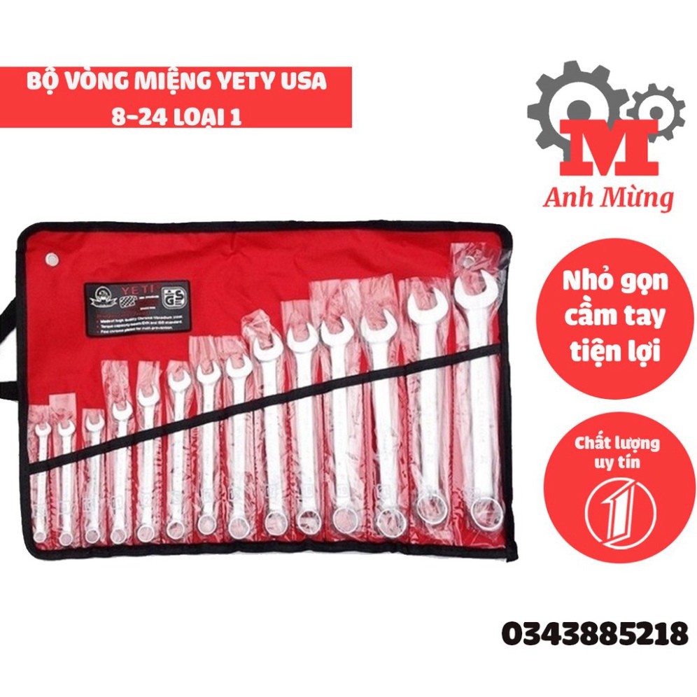 Bộ cờ lê Yeti USA 14 chi tiết, 8-24 khóa vòng miệng xịn