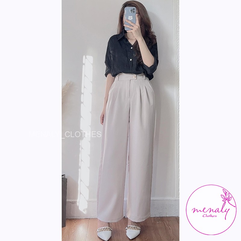 Quần suông nữ ống rộng cạp cao dáng dài QD01, mẫu quần culottes ống rộng lưng cao tôn dáng hiệu quả