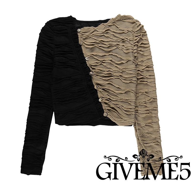 Áo lửng tay dài màu tương phản xếp nếp sành điệu cho nữ