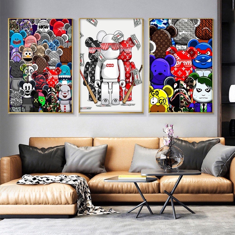 Tranh tráng gương cao cấp gấu kaws/ bearbrick