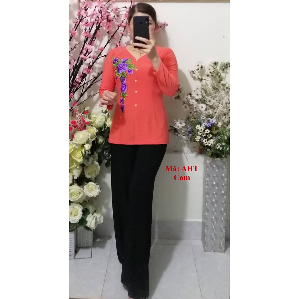 Bộ BB (Áo Bà Ba Hoa Tím + Quần Đen Rộng) | BigBuy360 - bigbuy360.vn