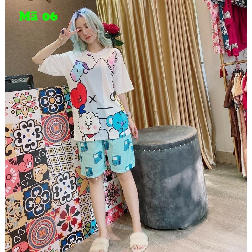 Set Đồ Bộ Hoạt Hình Unisex cartoon 3D Cute -Lapi VN, Vải Thun Cotton,Đồ Bộ Nam Nữ, Freesize Đến 70kg