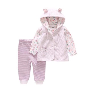 Set 3 chi tiết gồm áo gile, áo và quần thu đông cho bé gái
