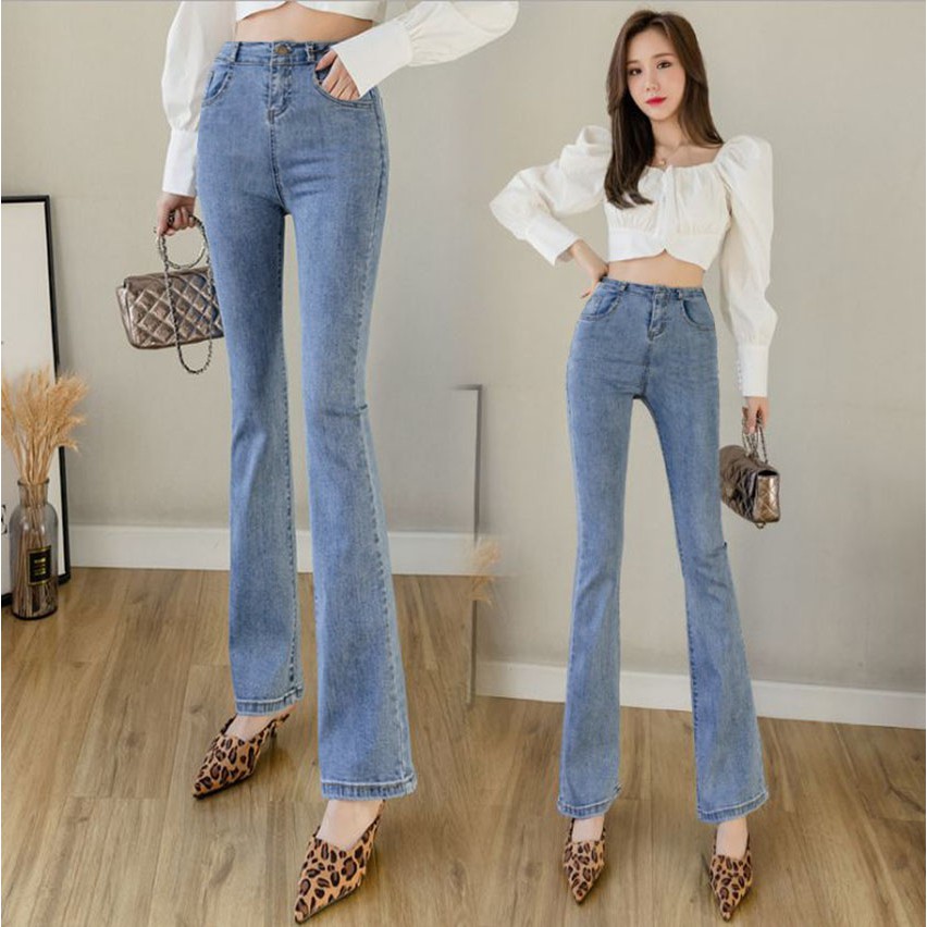 Quần jean nữ ống loe lưng cao ❎FREESHIP❎ Quần bò nữ ống bass mềm mịn sang chảnh form VNXK