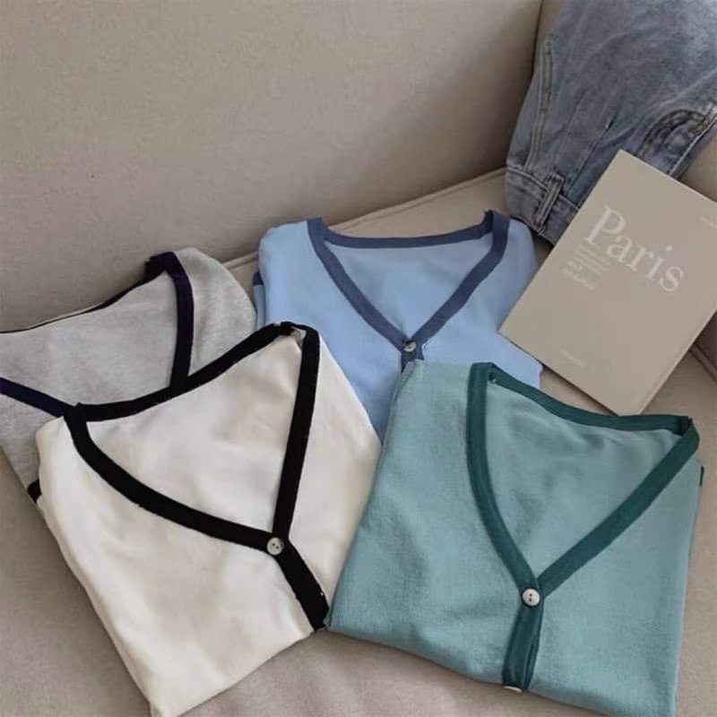 Áo mông tơ ghi tay ngắn cổ tim