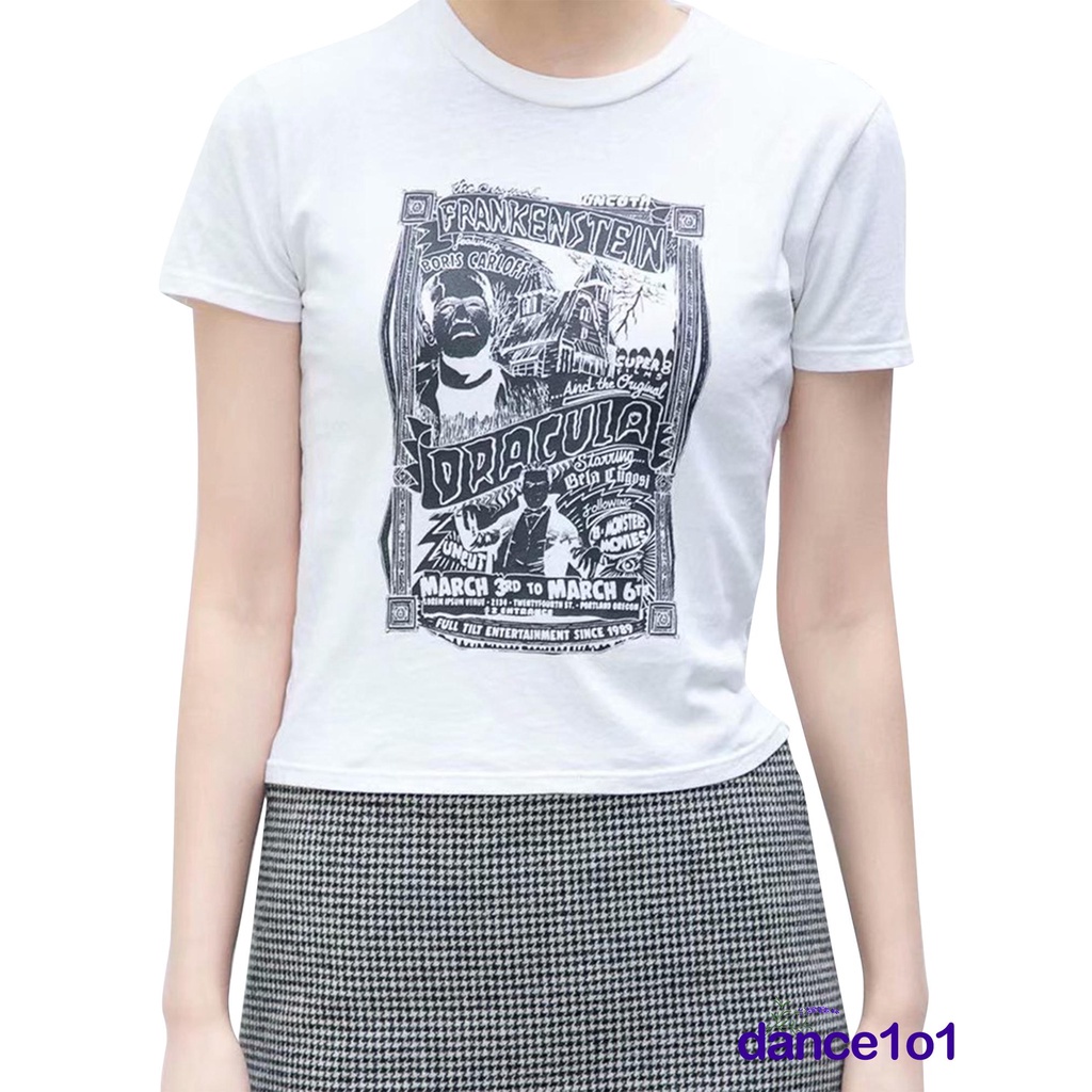 Áo thun tay ngắn in chữ và hoạt hình thời trang mùa hè tùy chọn màu sắc dành cho nữ