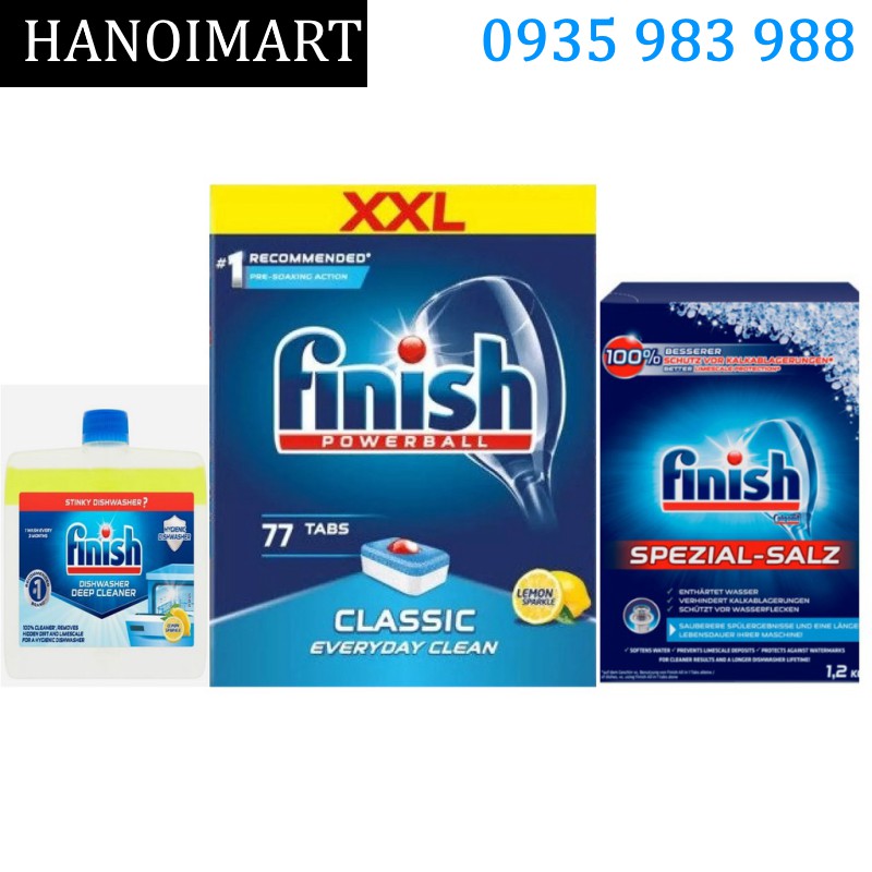 Combo Viên Finish 77v + Muối Finish 1.2kg + Nước vệ sinh máy Finish - Hanoimart