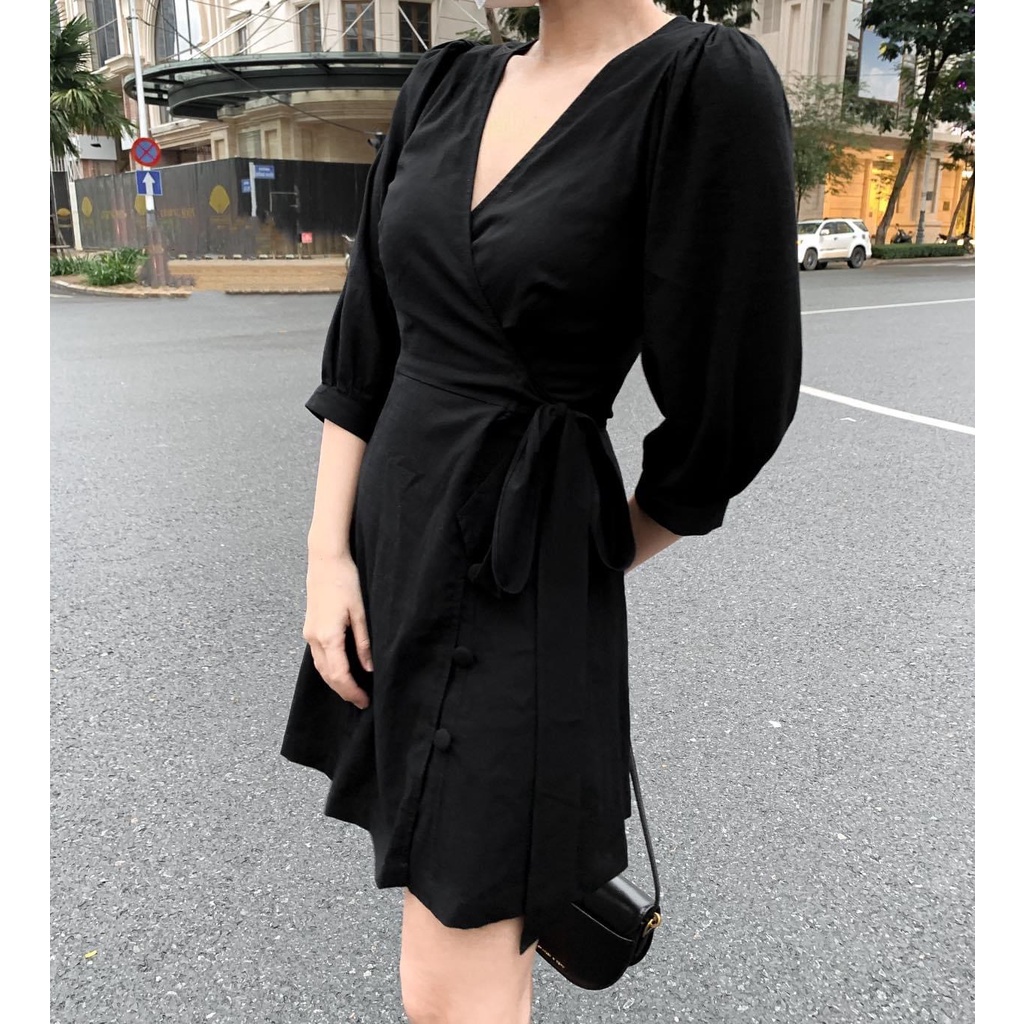Đầm SANSHA - Đầm đắp chéo tay lửng trơn | BigBuy360 - bigbuy360.vn