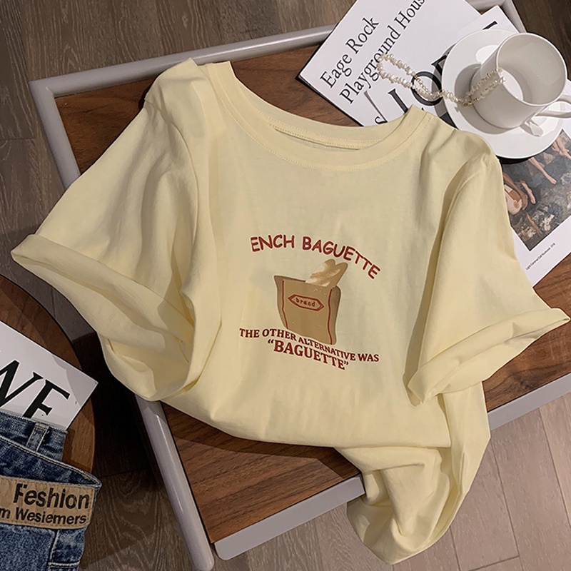 Áo thun HIIXIIVI 100% cotton tay ngắn cổ tròn in chữ phong cách Hàn Quốc thời trang mùa hè 2022 cho nữ