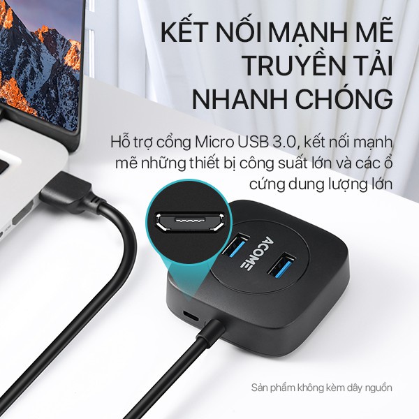 Bộ Chia USB HUB VIVAN AH300 Bộ Chuyển Đổi Chia 4 CổngTốc Độ Truyền Tải Cao Dùng Cho Điện Thoại Laptop PC