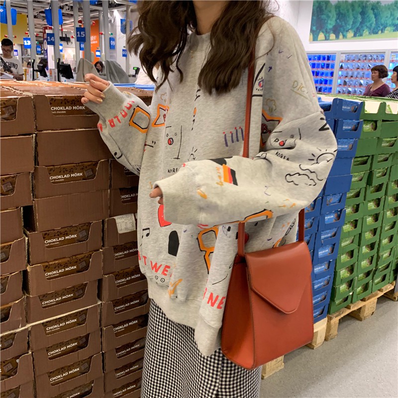 Áo hoodie thời trang nữ họa tiết graffiti phong cách Hàn Quốc | BigBuy360 - bigbuy360.vn