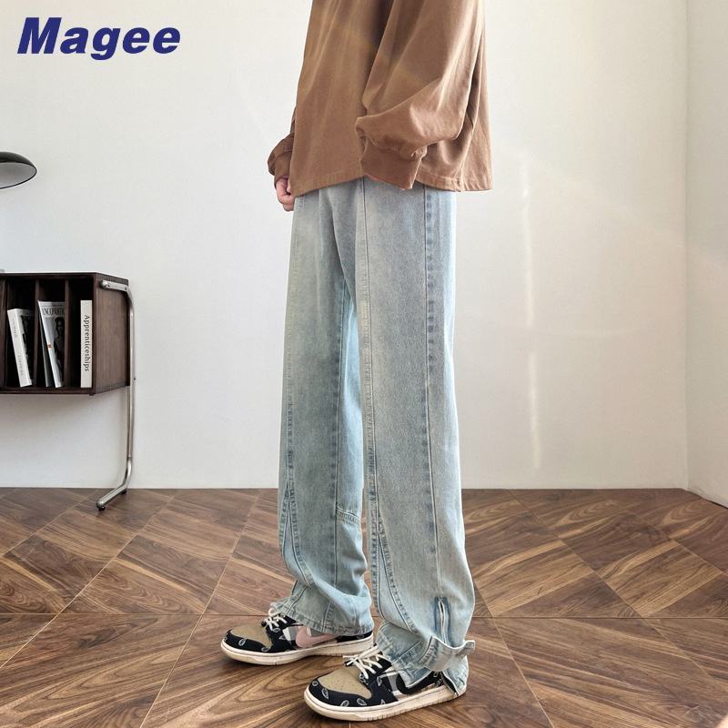 Quần Jean Dài Ống Rộng Có Khóa Kéo Phong Cách Đường Phố Hàn Quốc Thời Trang Thu Đông Cho Nam